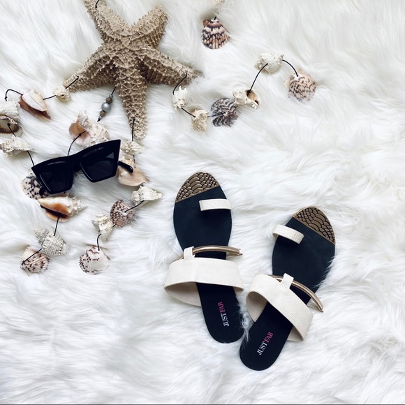 JustFab | Nude & Gold Snake Print Glam Chic Single Toe Sandals - Picture 1 of 9